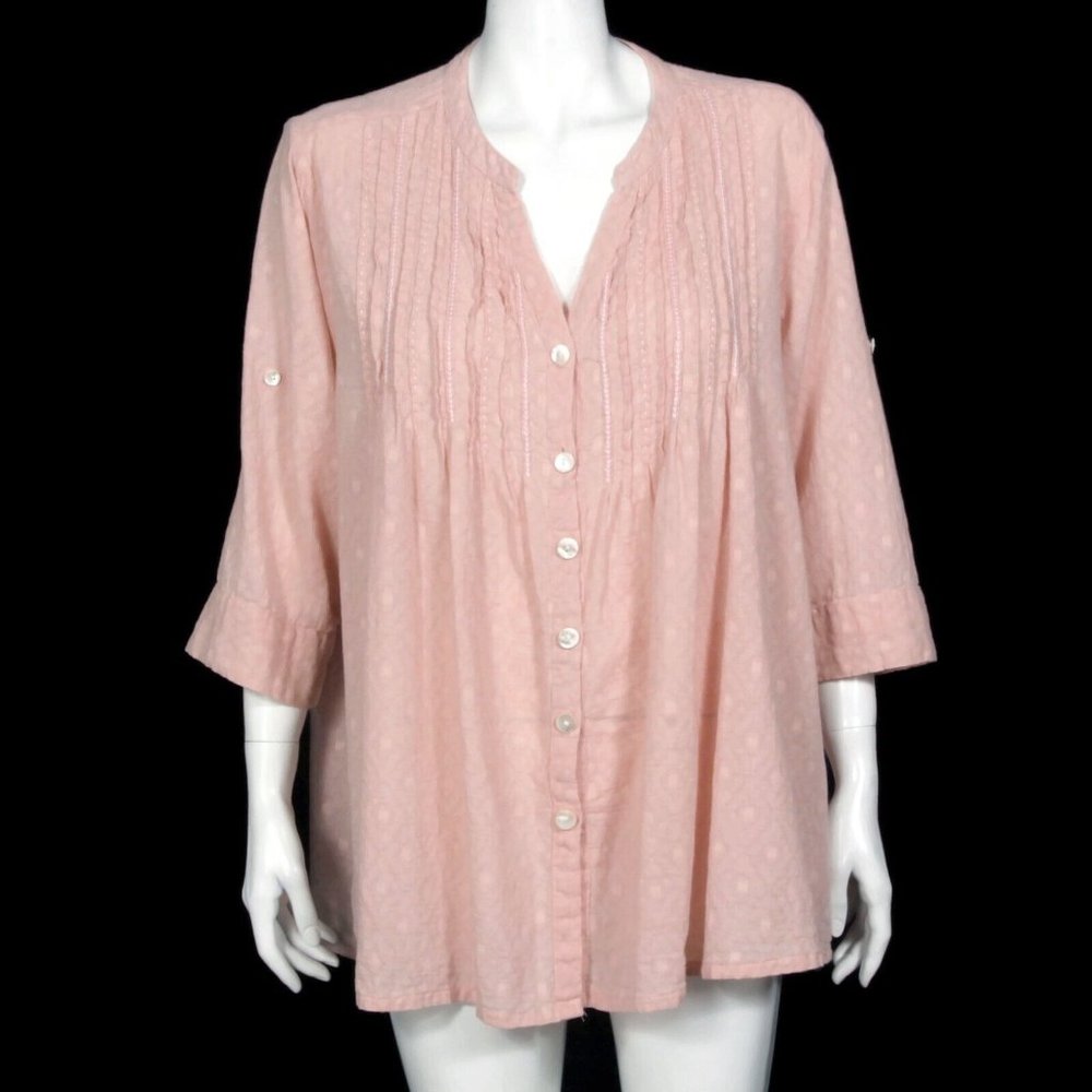 Marketplace India Peach Blush Button Tunic Top Festival Boho Shirt size L - 343